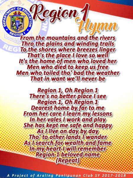 Region 1 Hymn English Lyrics .